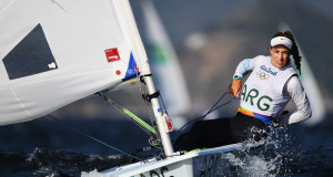 RIO DE JANEIRO, BRAZIL - AUGUST 13: Lucia Falasca of Argentina competes in the Women's Laser Radial class on Day 8 of the Rio 2016 Olympic Games at the Marina da Gloria on August 13, 2016 in Rio de Janeiro, Brazil. (Photo by Laurence Griffiths/Getty Images)