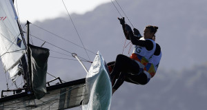 RIO DE JANEIRO, BRAZIL - AUGUST 13: Santiago Lange of Argentina and Cecilia Carranza Saroli of Argentina compete in the Nacra 17 Mixed class on Day 8 of the Rio 2016 Olympic Games at the Marina da Gloria on August 13, 2016 in Rio de Janeiro, Brazil. (Photo by Clive Mason/Getty Images)