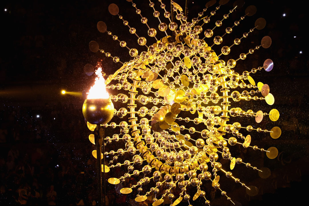 RIO DE JANEIRO, BRAZIL - SEPTEMBER 07: The Paralympic flame burns during the Opening Ceremony of the Rio 2016 Paralympic Games at Maracana Stadium on September 7, 2016 in Rio de Janeiro, Brazil. (Photo by Friedemann Vogel/Getty Images)